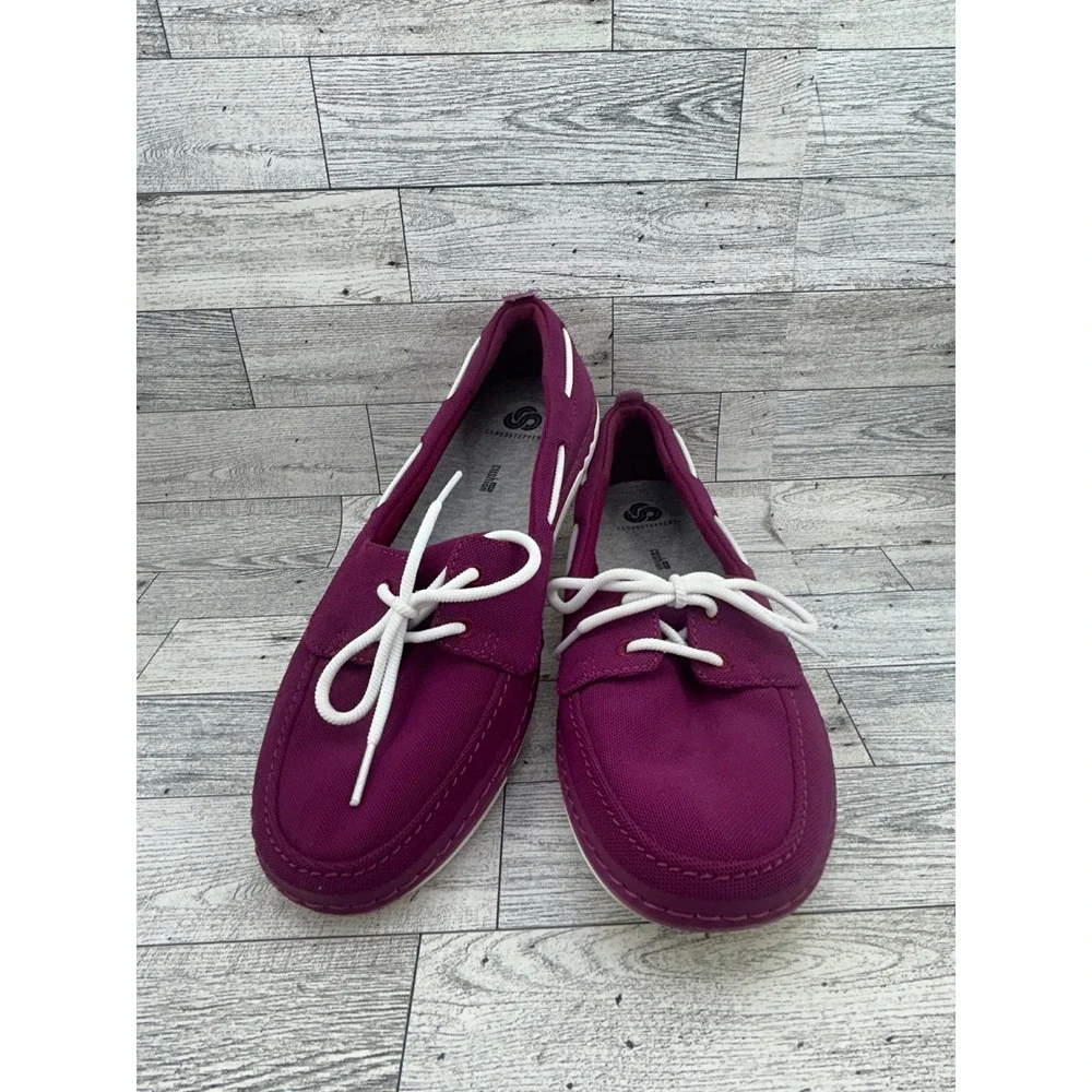 Clarks Cloudsteppers Purple Mesh Boat Shoes Women Sz‎ 9.5 M Cushion Soft Loafers
